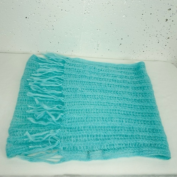 Baby Mo Light Aqua Blue Kid Mohair Scarf 19 x 63” - Picture 7 of 11